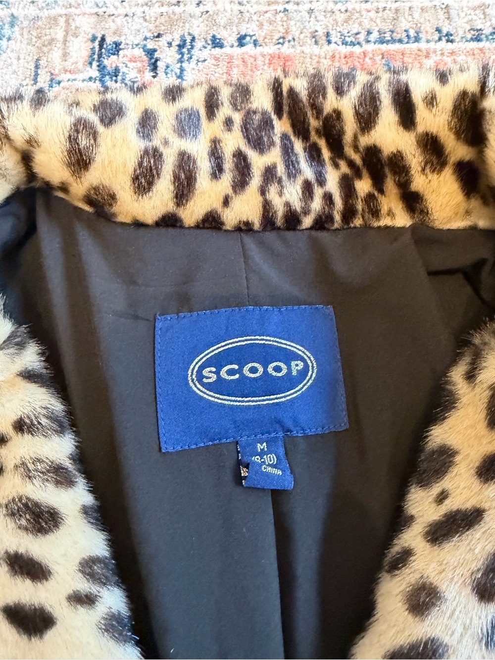 Leopard Print Faux Fur Pea Coat - Beige/Black - Picture 3 of 8